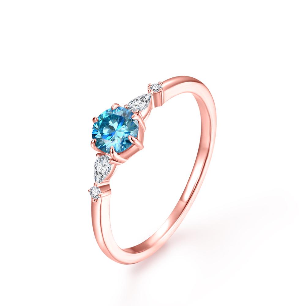 Blue Moissanite and Small Diamond Pave Ring In 925 Silver - Women's Light Luxury Gemstone Index Ring