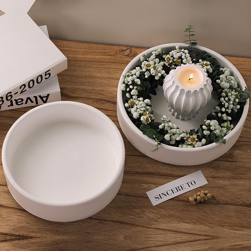 Round Candle Tray Silicone Mold Cement Flower Pot Candle Deep Tray Mold DIY Concrete Storage Bowl Handmade Resin Mold Home Decor