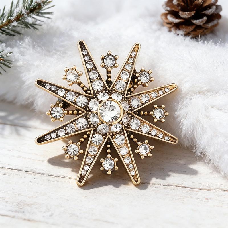 Gege Eight-Pointed Star Rhinestone Brooch: European & American Style Snowflake Pin