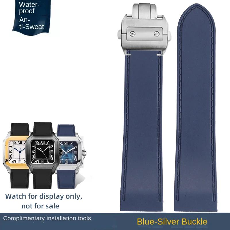 Für Cartier Santos 100 Wasserdichtes Silikonarmband Santos Gummiarmband Herren Große Größe 23 25mm Uhrenarmband Uhrenband Armband Blau