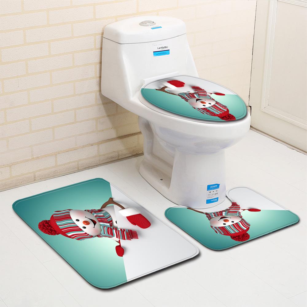 Christmas Bathroom Floor Mat Toilet Three-Piece Set