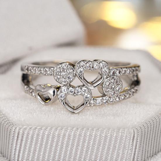 Yousheng Hollow Love Heart Ring Women Rhinestone Statement Ring Sparkling Engagement Promise Ring Wedding Band Valentine's Day Gift for Her