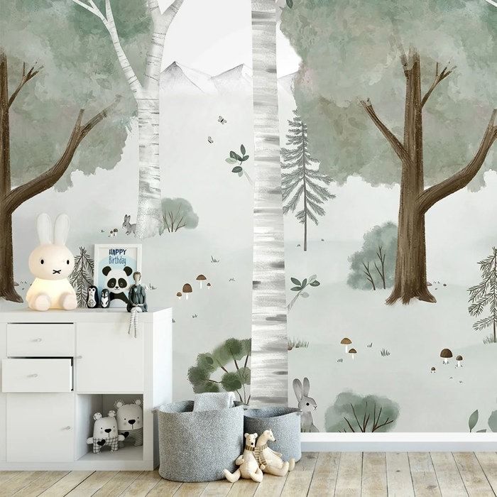 Lilipinso Papier peint, décoration murale chambre d'enfant, panorama, forêt de bouleaux