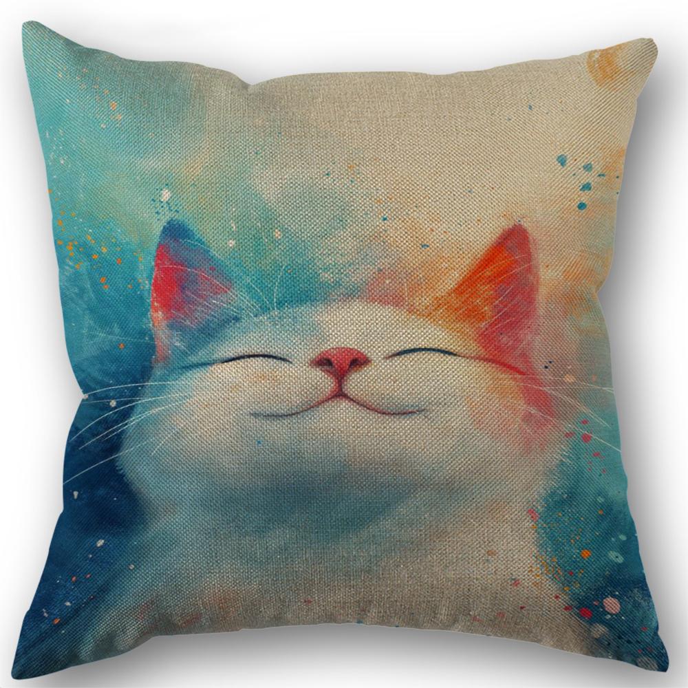 Playful Cat Pillowcase Wedding Decorative Linen Pillow Case For Home Pillow Cover 45X45(One Sides)