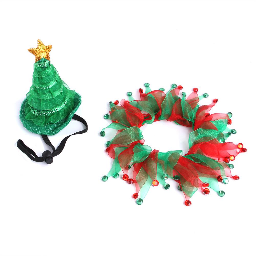 Pet Christmas Hat Scarf Set, Cat Hat Collar Ornament, Dog Christmas Hat Decoration One size fits all