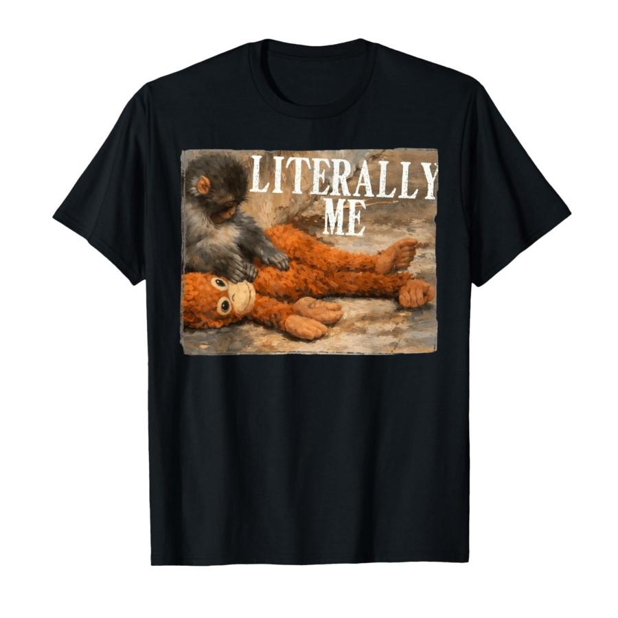 

Literally Me Monkey Punch Baby Monkey and Plush Toy T-shirt For Men Women 100% Cotton T Shirts Short Sleeve Tops 0225-1 - Men... S разноцветный