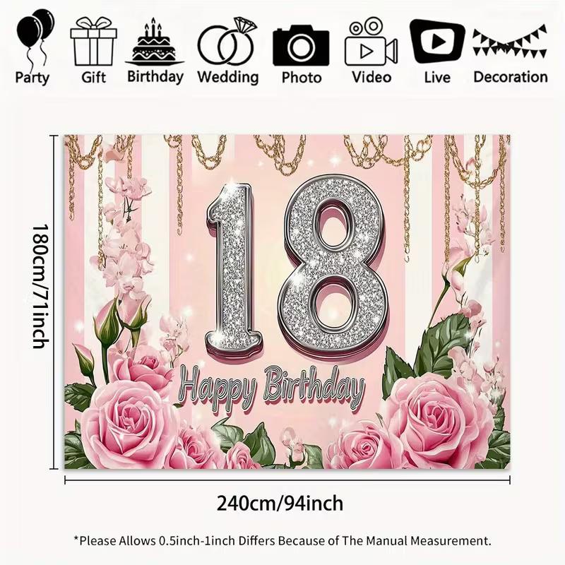 2D Pink Glitter 18th Birthday Backdrop Home Party Celebration Photo Background
