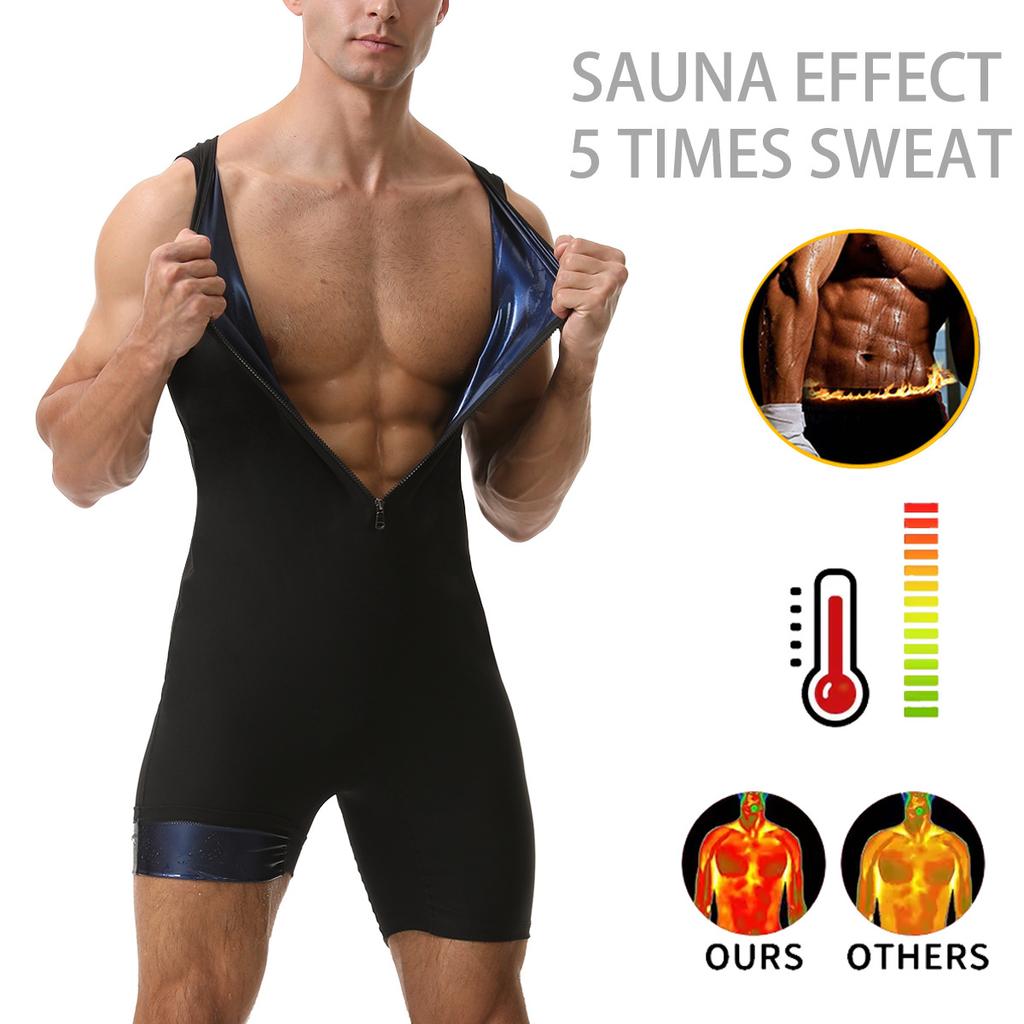 Combinaison Sauna Homme Gainant Body de Course Sweat à Fermeture Éclair Entraînement avec Short Maillot de Corps Fitness Musculation Combinaison d'Exercice Débardeur Combinaison
