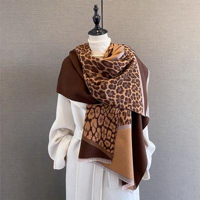 Autumn Winter Fashion Leopard Print Scarf For Women Thickened Warm Multi-Functional Versatile Decorative Shawl Soft Bufanda