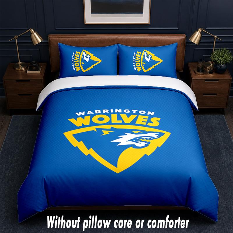 Warrington Wolves Design Bed Bedding Set 1 Duvet Cover + 2 Pillowcases Soft Breathable Household Bed Linens