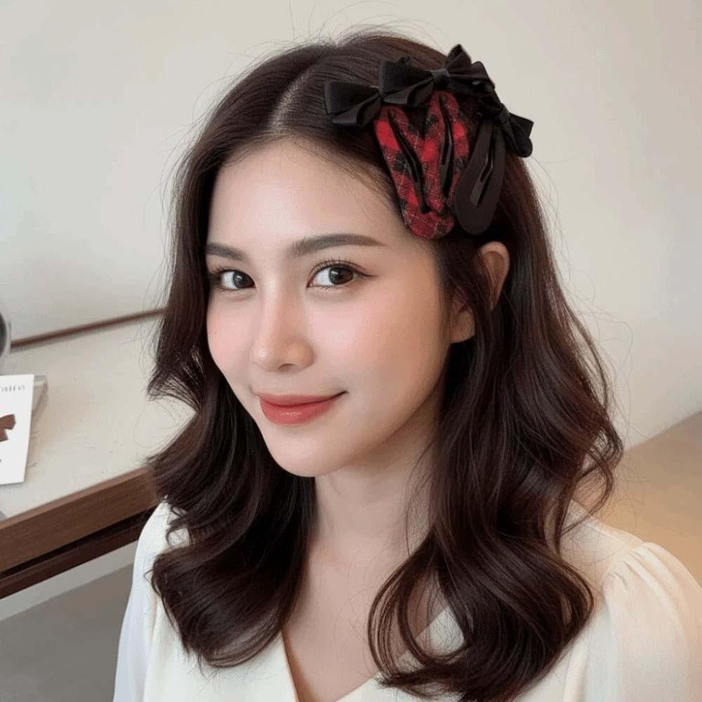 Zinc Zinc Alloy Plaid Bow Hairpin Polyester Korean Barrettes Headwear Bownot Hair Clip Side Clip
