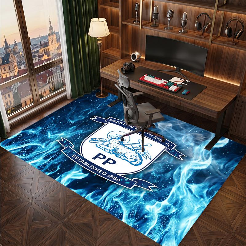 Preston North End Football Print Crystal Velvet Rug, Comfortable Water Absorbent Non Slip Indoor Floor Carpet