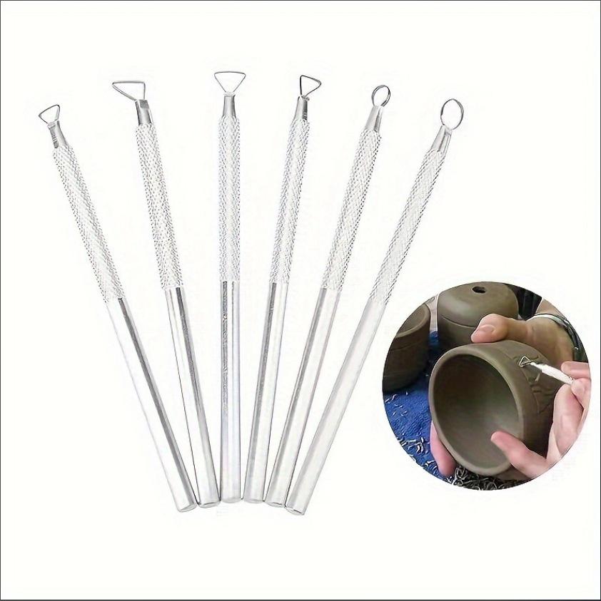 Aluminum & Stainless Steel Clay Sculpting Tool Set 6 Pieces серебряный