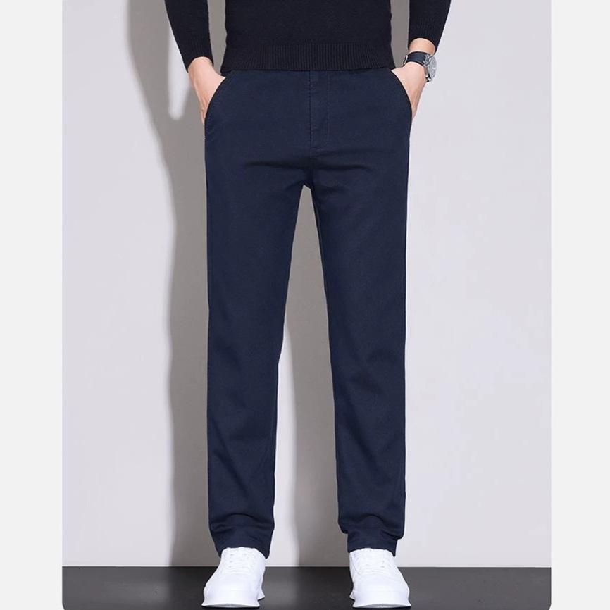 Autumn new four seasons elastic navy blue business slim straight casual pants men's very light pants