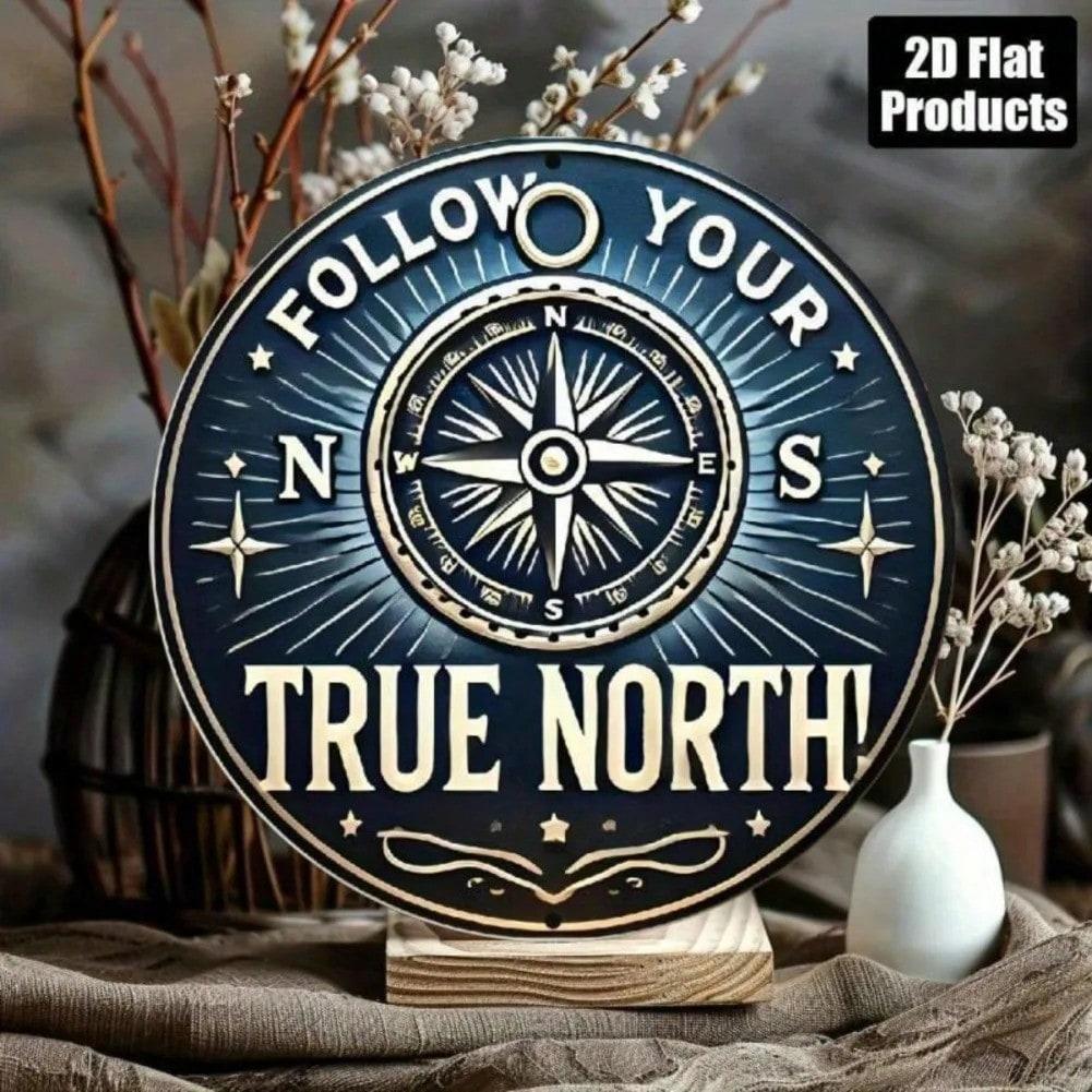 Vintage Compass Rose Wall Art Round 8 Inch Aluminum Sign North Your True Path