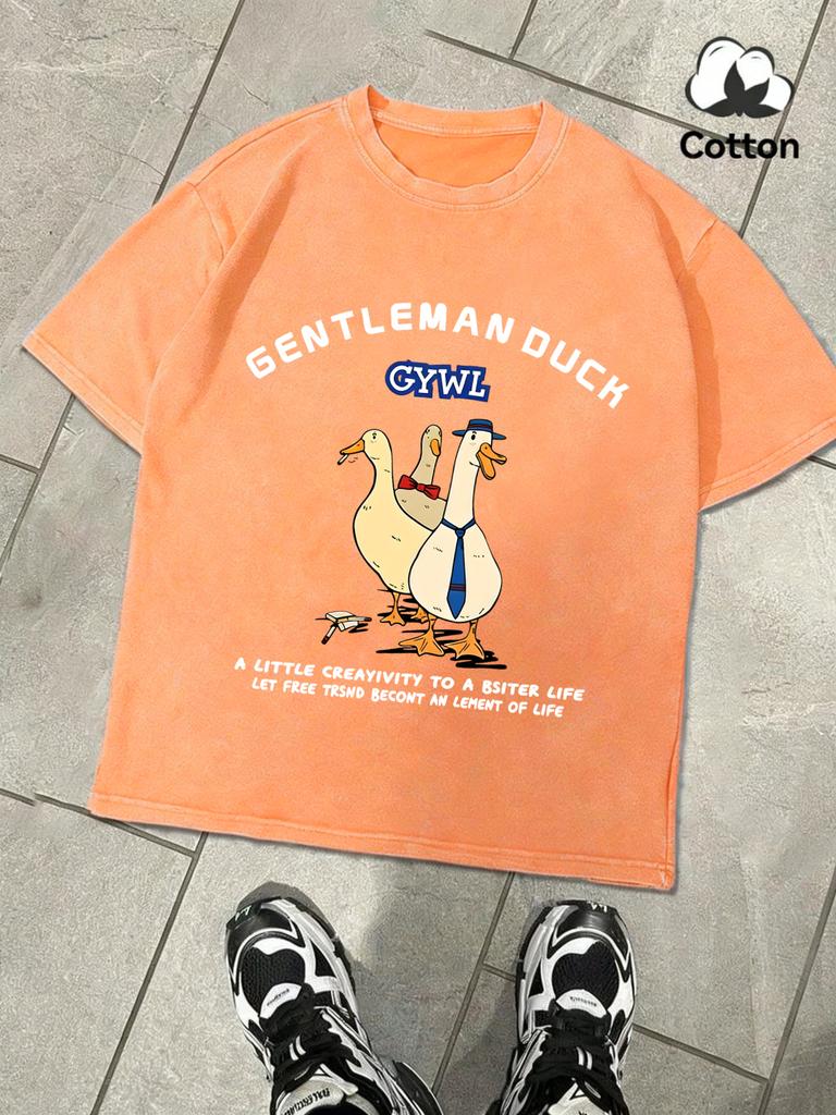 Gentleman Duck Like Free Printing Retro Mens TShirt Fashion ONeck Tee Snow Wash Clothing Soft Cotton Loose Short Sleeve