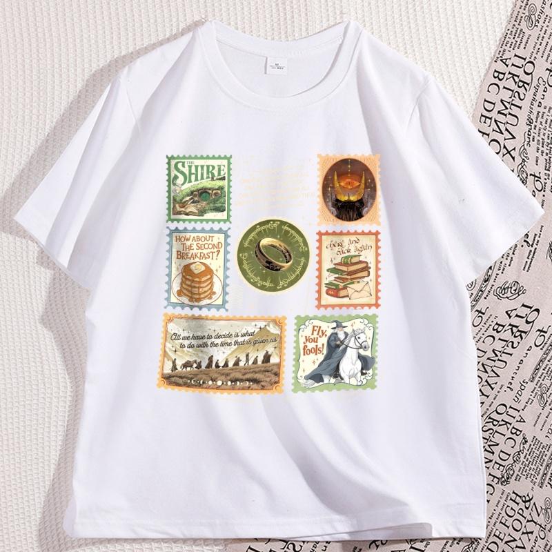 The Shire Stamps Tshirt for Fans Clothes Casual Cotton Short Sleeve Crewneck T Shirt Dark Lord Fantasy Reading Tshirt Clothes