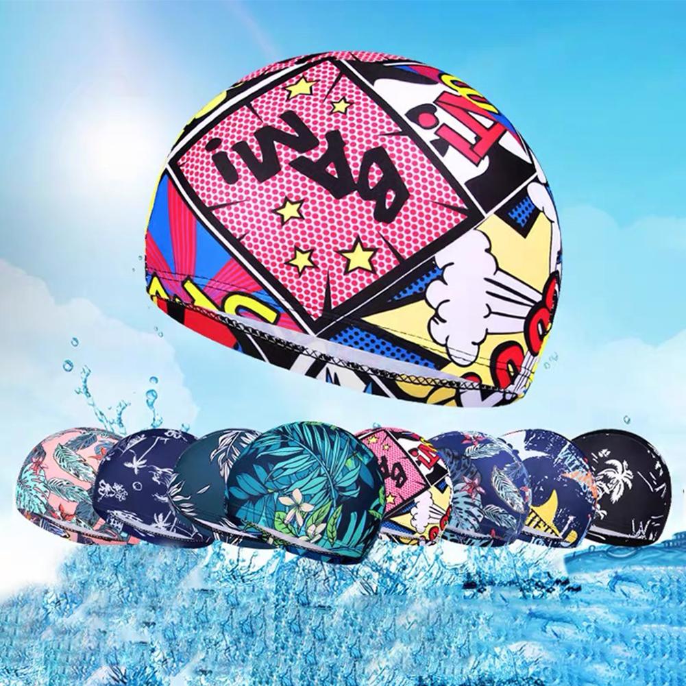 Adults Leaf Print Swimming Cap Ear Protection Non Slip Summer Pool Beach Swim Hat