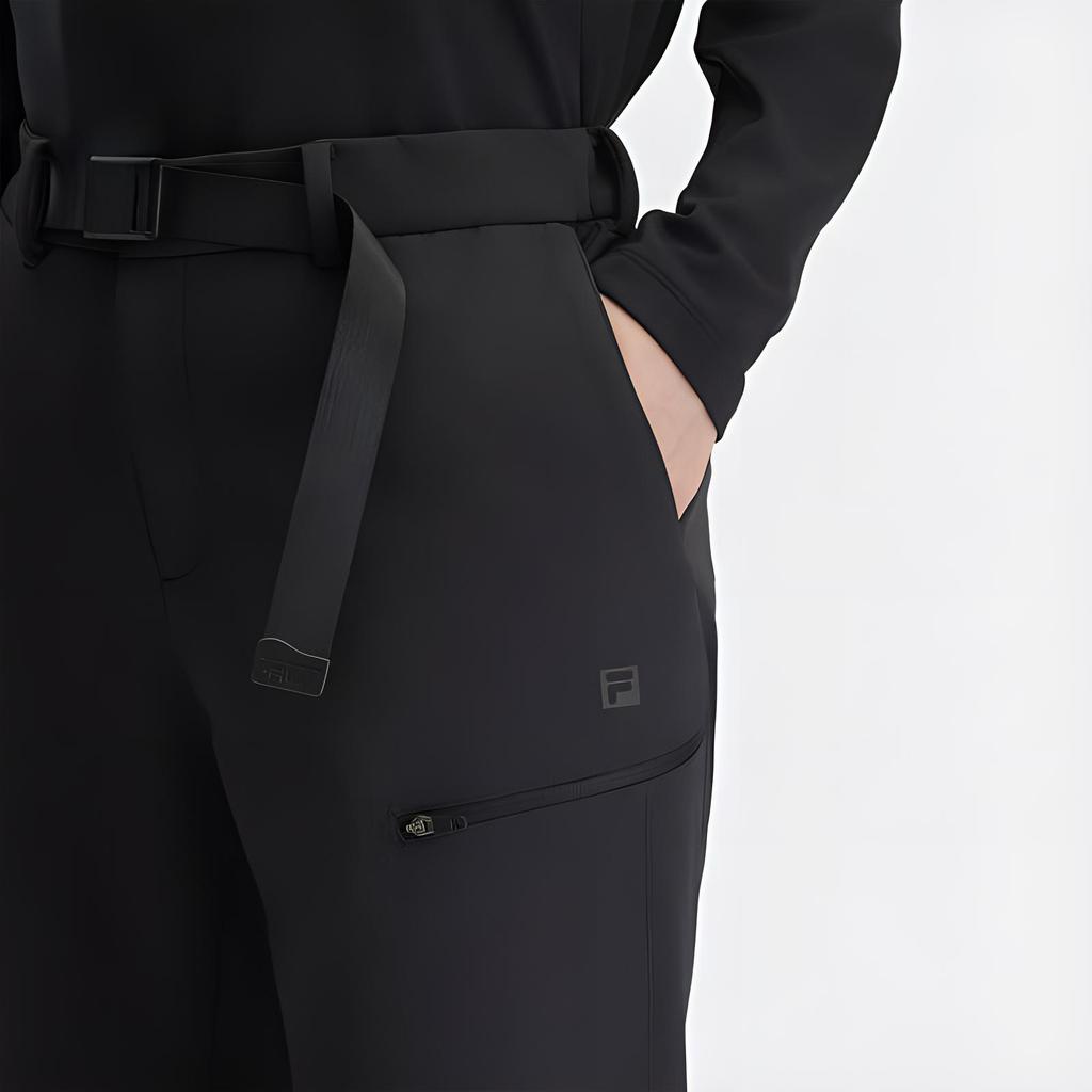 FILA Explorer Long Sleeve Fleece Lined T-Shirt And Comfortable Woven Pants Casual Set Women sets Deep-Black A11W447202F-BK+A11W447802F-BK