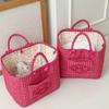 Portable Home Storage Basket Foldable Red Grid Organizers Basket with Handle for Snack Clothes Toys Storage Basket Ins Handbag