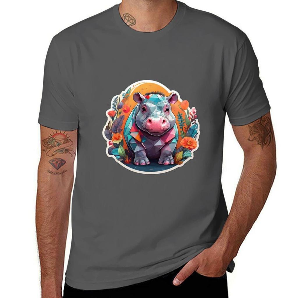 Springtime Hippo Tshirt Soft Antishrink Cotton Tee