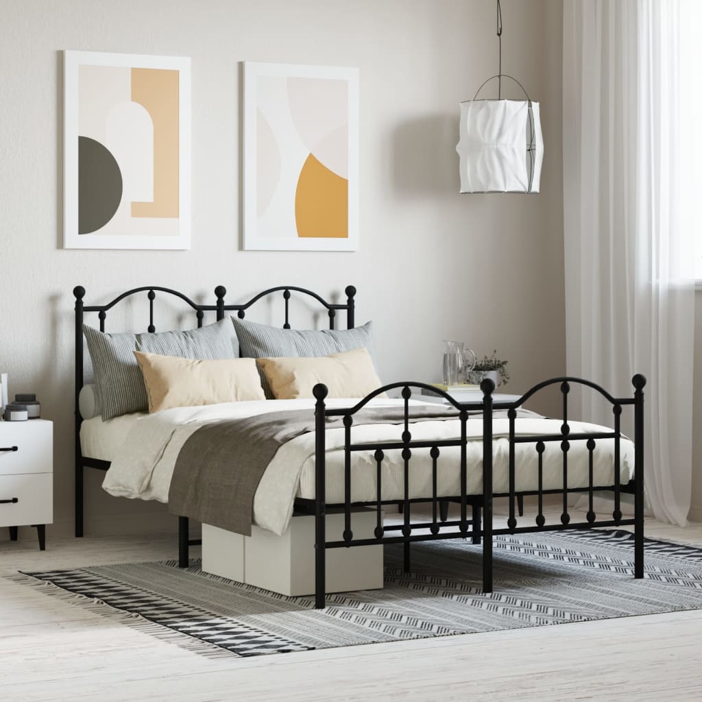 Metal Bed Frame with Headboard and Footboard Black 120 x 190 cm