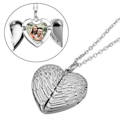 Neue Engelsflügel DIY Flash-Speicher Foto Anhänger Antiker Herzförmiger Medaillon Souvenir Halskette Mode Damen Romantische Accessoires