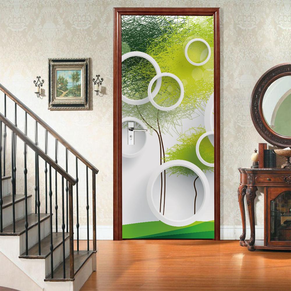 3D Door Mural Sticker Peel and Stick Door Wallpaper Golden Buddha Castle Moon Mermaid Flower Home Decor Removable