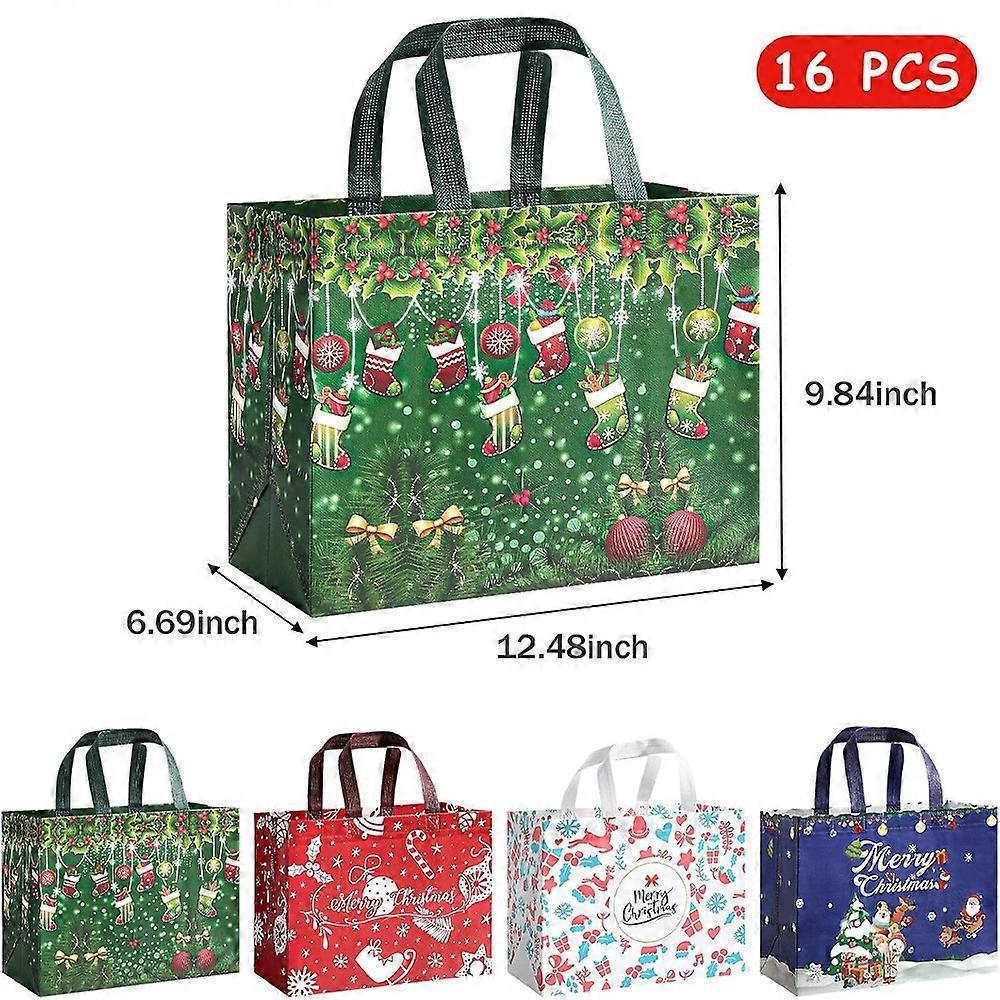 Sacos de Presente de Natal 16 peças Sacos de Presente Grandes com Alças Reutilizáveis Sacos de Natal Não Tecidos para Compras Embalagem de Presente de Natal Suprimentos para Festa