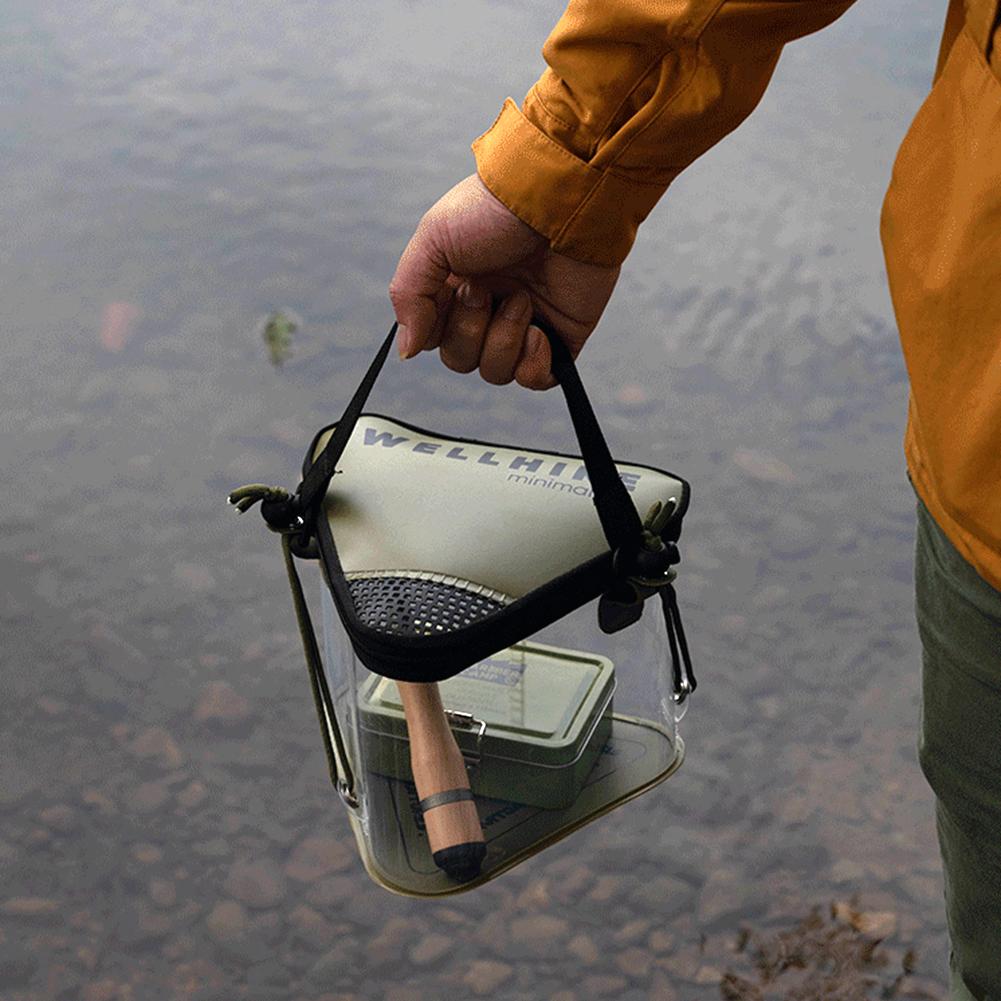 Transparent Fishing Bucket with Breathable Mesh Lid Folding Fish Water Bucket Portable Fishing Bucket for Camping Kayak Fishing