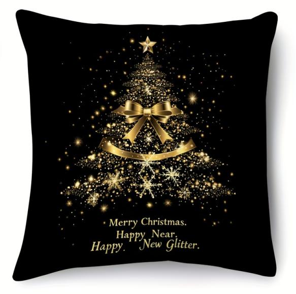 1pc Black Golden Christmas Cushion Cover Snowman Durable Cover 2025 New for Home Ornament Xmas New Year Christmas Decoration