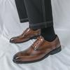 Men's Brogue Shoes Carved Wedding Shoes Breathable Leather Casual Shoes Comfortable Rubber Sole Shoes for Groom Brown