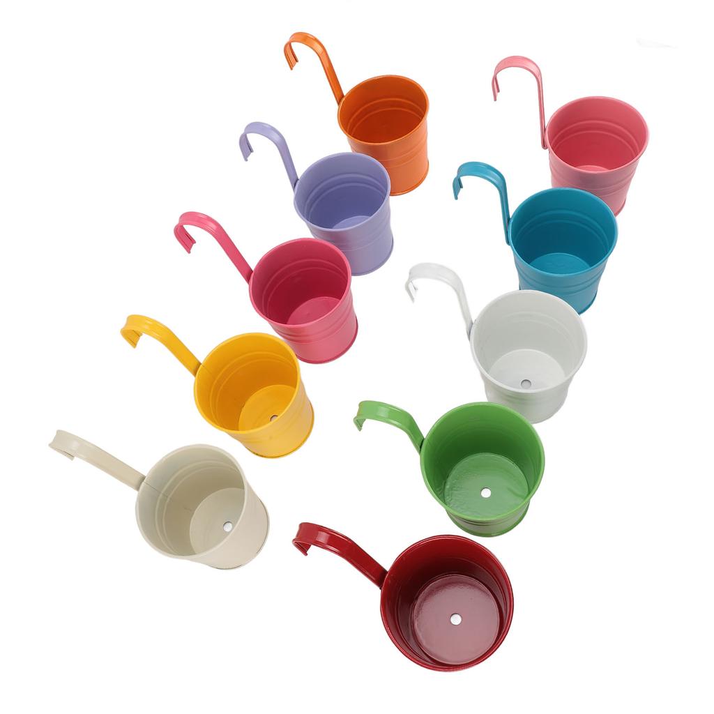 10Pcs Hanging Flower Pots Iron Decorative Detachable Hanging Garden Pots with Drainage Holes for