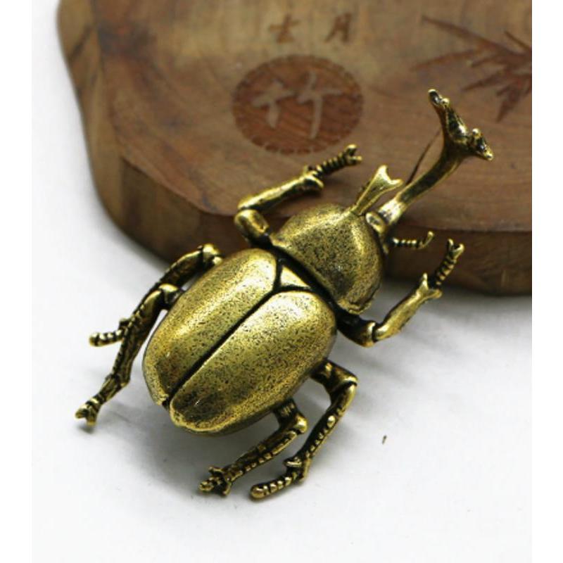 Creative New 1 Pcs Solid Brass Beetle Ornaments Creative Fairy Simulation Copper Insect Tea Pets Hand-played House Table Gift
