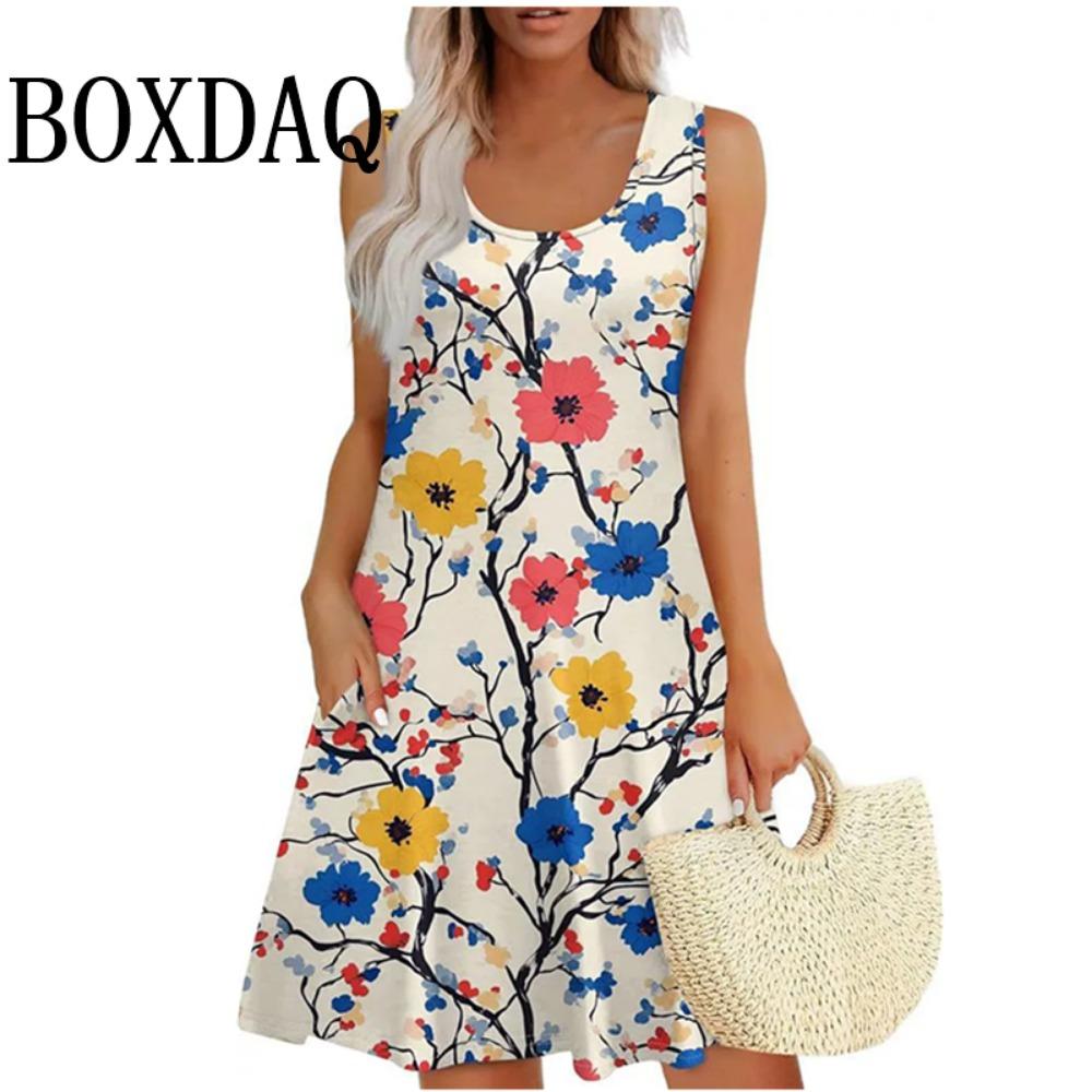 

Vintage Floral Pattern Sundresses For Women Summer Casual Tank Flower 3D Print Dress Loose Plus Size Sleeveless Dresses S