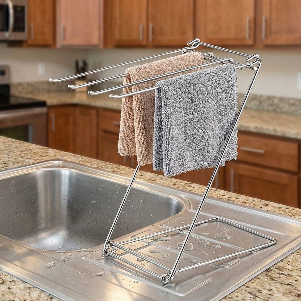 4 Stangen Küchenhandtuch Trockengestell Faltbares Design Handtuch Aufbewahrung Organizer Spüle