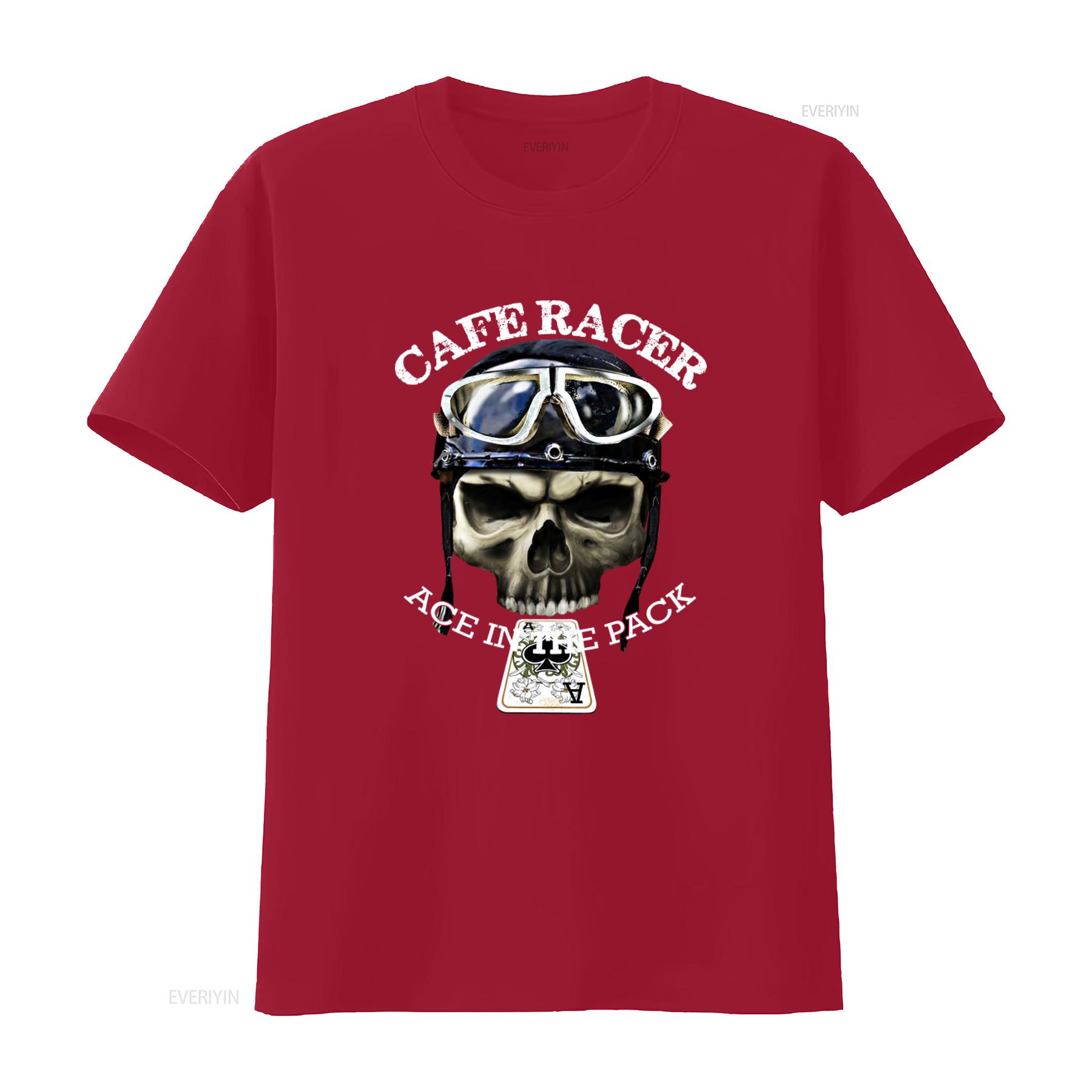 Cafe Racer Ace in the Pack Vintage Retro Biker Skull T Shirt for Men vintage Washed fashion Versatile homme Stylish Stretched S