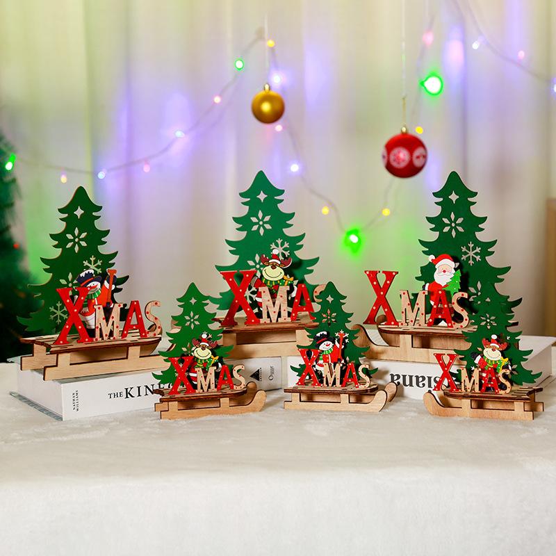 Christmas Decorations Wooden Painted Assembled DIY Sleigh Car Ornaments Santa Claus Christmas Tree Small Gifts