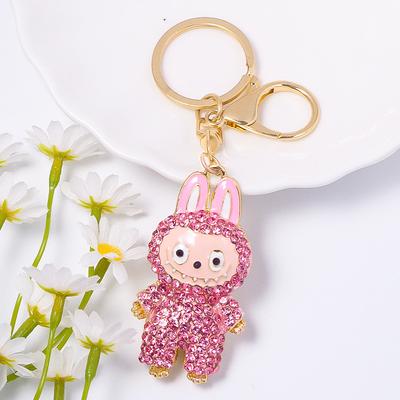 Cross Border Popular Cartoon Doll with Canvas Keychain, Small Pendant Accessories, Rhinestone Metal Rabbit Keychain