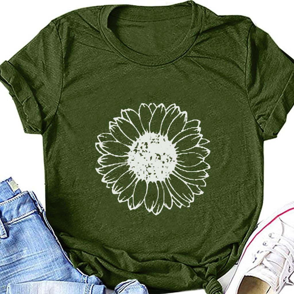 Women Casual Printing Short Sleeves Loose T-Shirt Blouse Tops