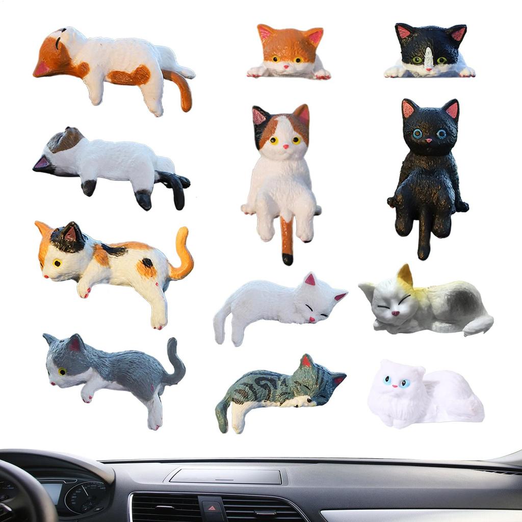 Resin Cat Model Dashboard Ornaments 12pcs Cat Statue Adorable Compact For Cars For Trailer RV Truck Automotive Sedan Pickup