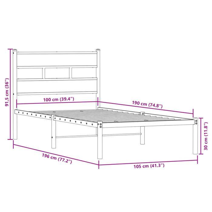 VidaXL Metal Bed Frames Without Mattress Smoked Oak 100x190 Cm 4017047