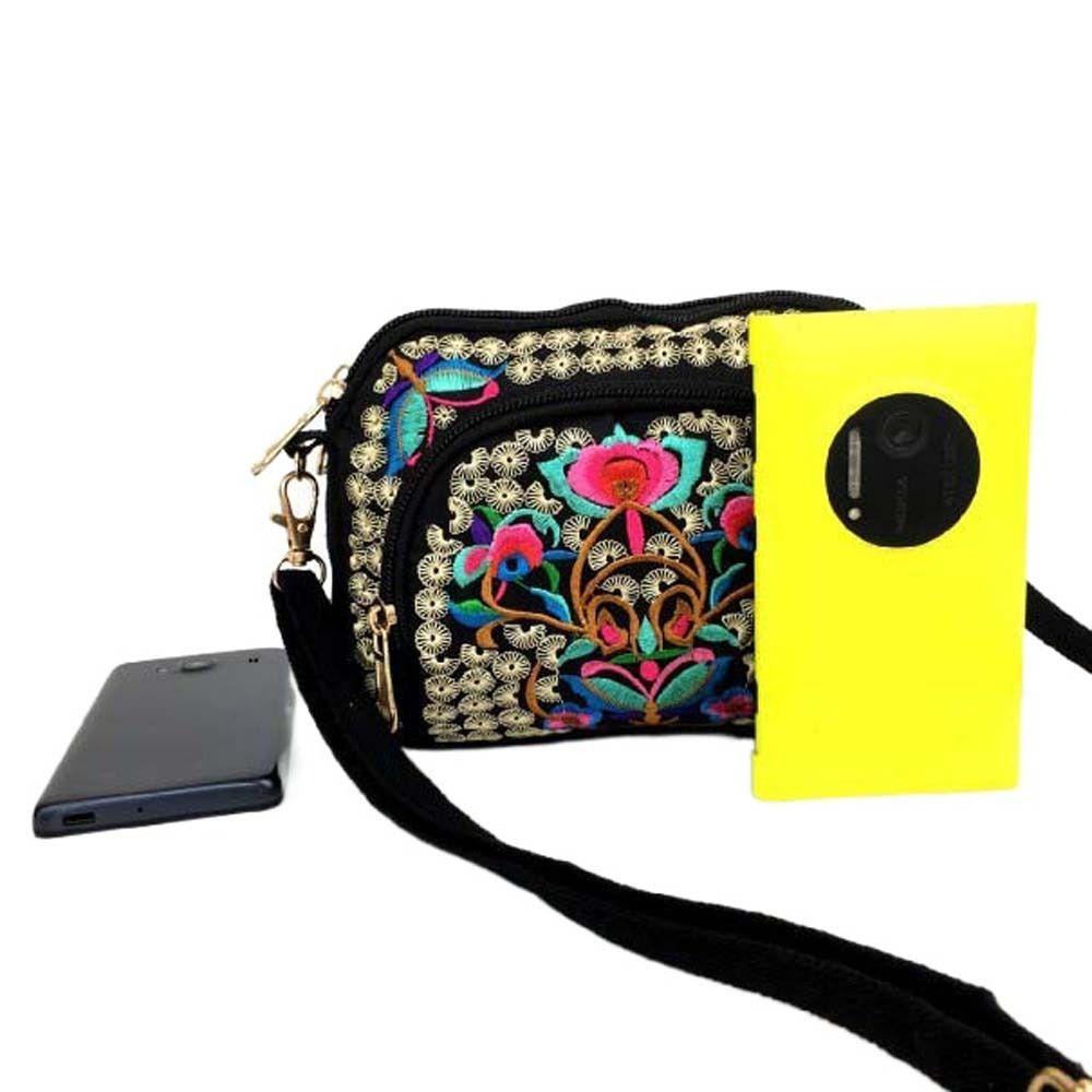 Peony Embroidery Flower Shoulder Bag Canvas Zipper Flower Purse Wallets  Daily