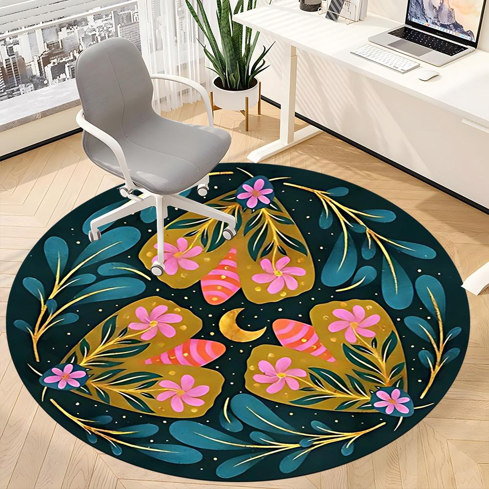 1pc Floral Mandala Chair Carpet for Office, Round Non Slip Durable Large Size Office Carpet, Suitable for Office