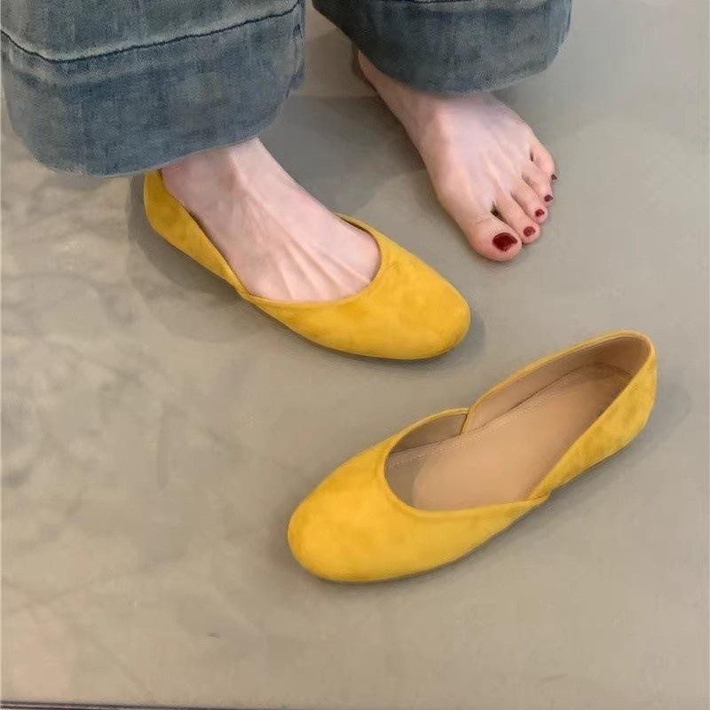 Gentle fairy ballet single shoes sweet suede round head light mouth soft sole grandma shoes ladyshoes