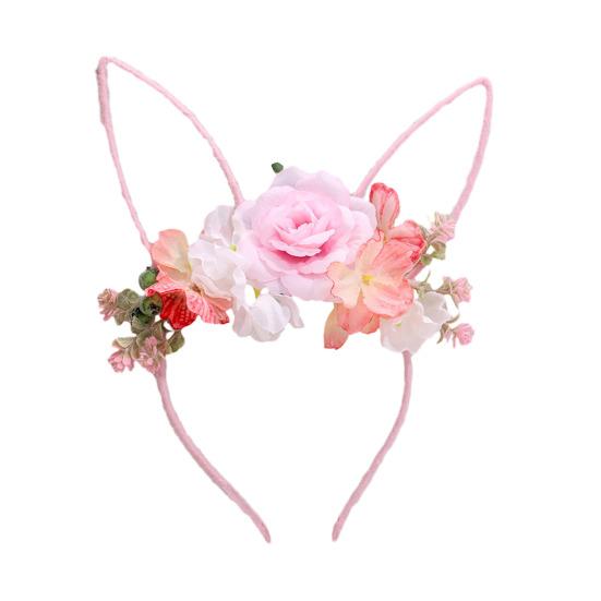 

Hair Hoop Flower Decor Bunny Ears Design Headband Cosplay Birthday Photography Props Easter Party Headgear