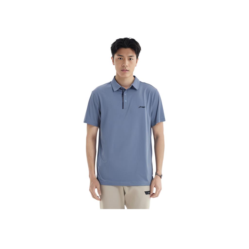 Li Ning Plain Pullover Sports Polo Shirt Men tops Dust-Blue APLU119-3