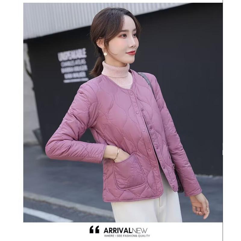 V-neck Lightweight Soft Down Jacket Winter Women's Short Warm Down Jacket Slim Fit