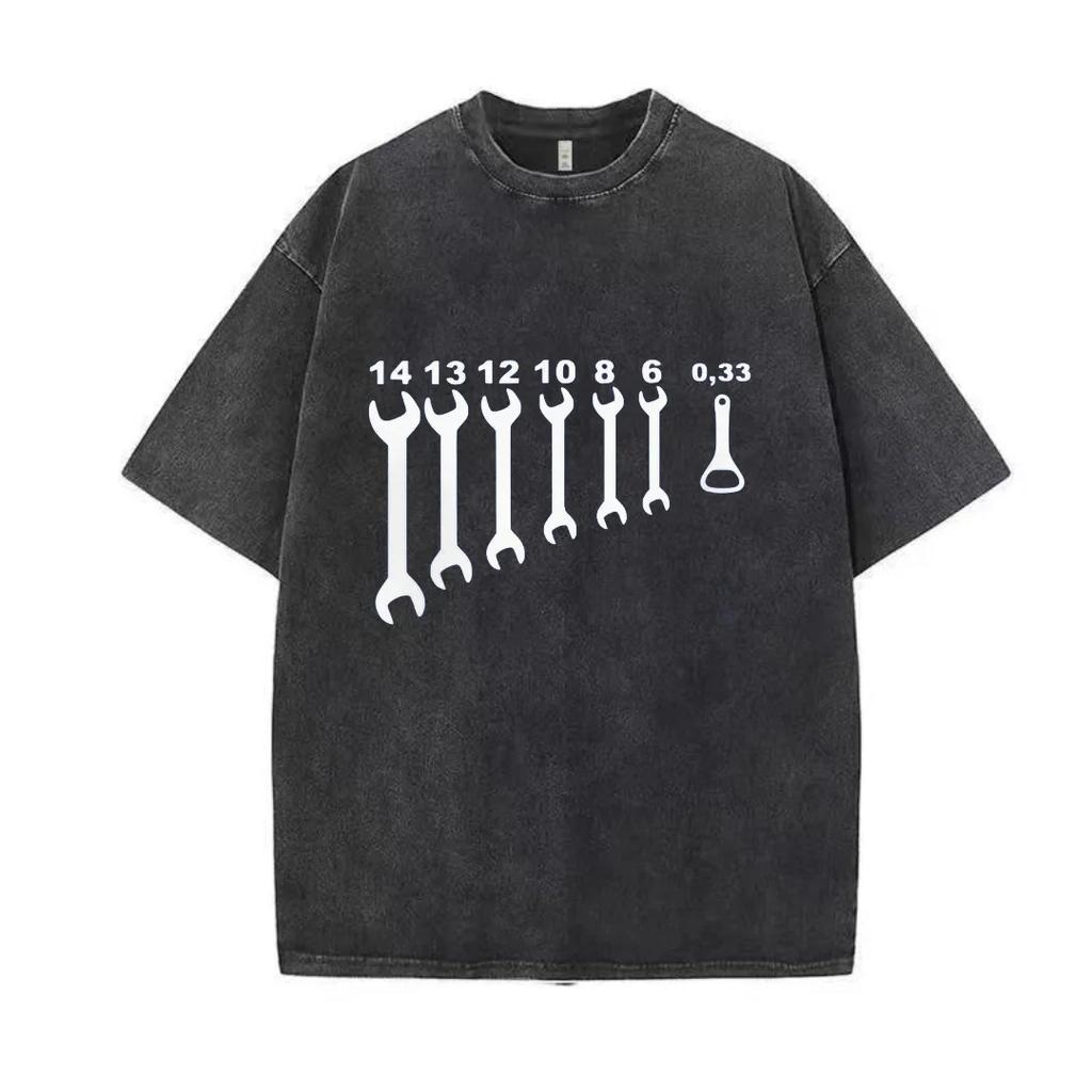 Vintage Screw Wrench Driver Mechanic T-shirt Car Repair Engineer Washed Cotton T-shirt Short Sleeve Funny T-shirt Top