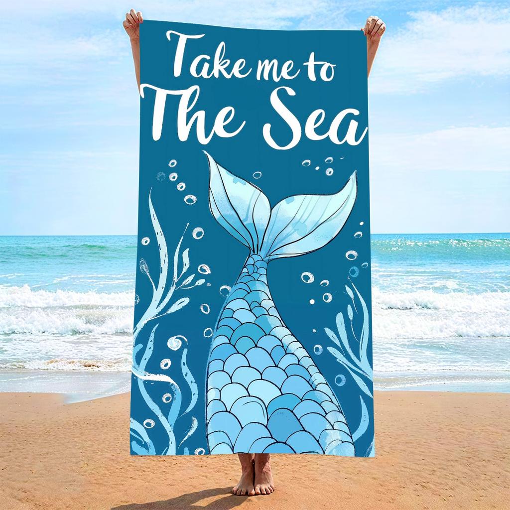 Blue Whale Ocean Wave Print Beach Towel Polyester Quick Dry Sand Free Large Bath Towels for Summer Pool Surf Vacation Blanket